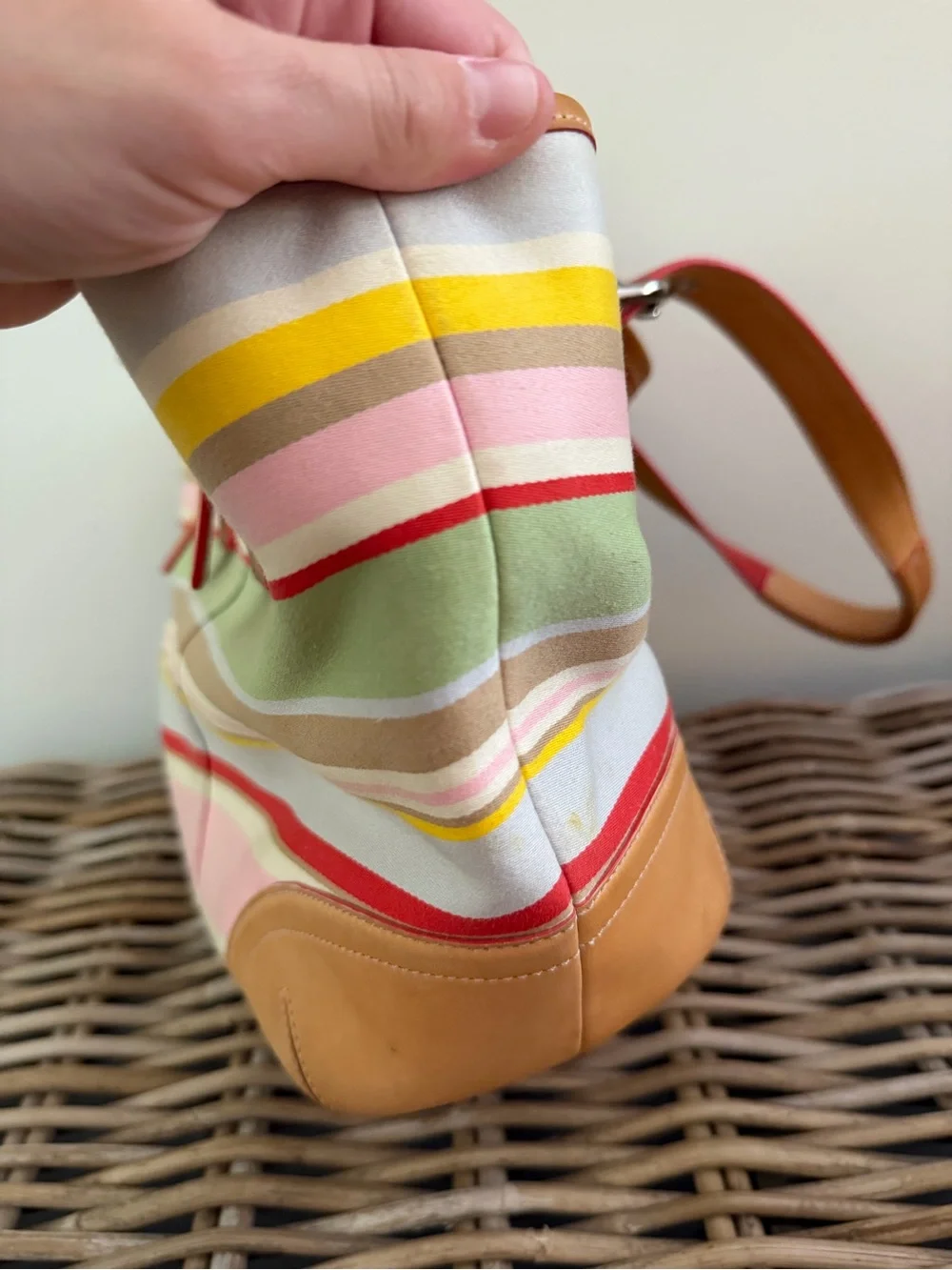 COACH Hampton Daisy Vachetta Leather Twill Multicolor Canvas Small Tote Bag 4435